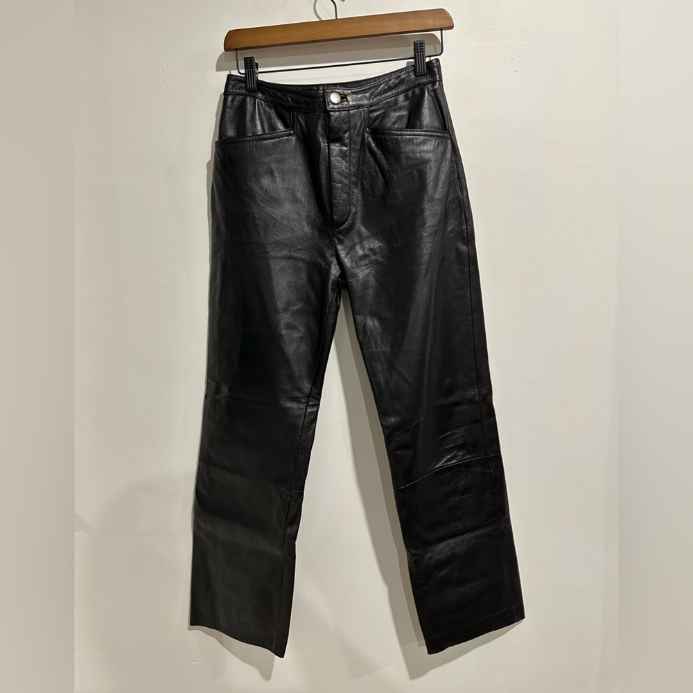 WILSONS Vintage 100% Leather‎ Black Straight Leg Moto Grunge Pants Size 4